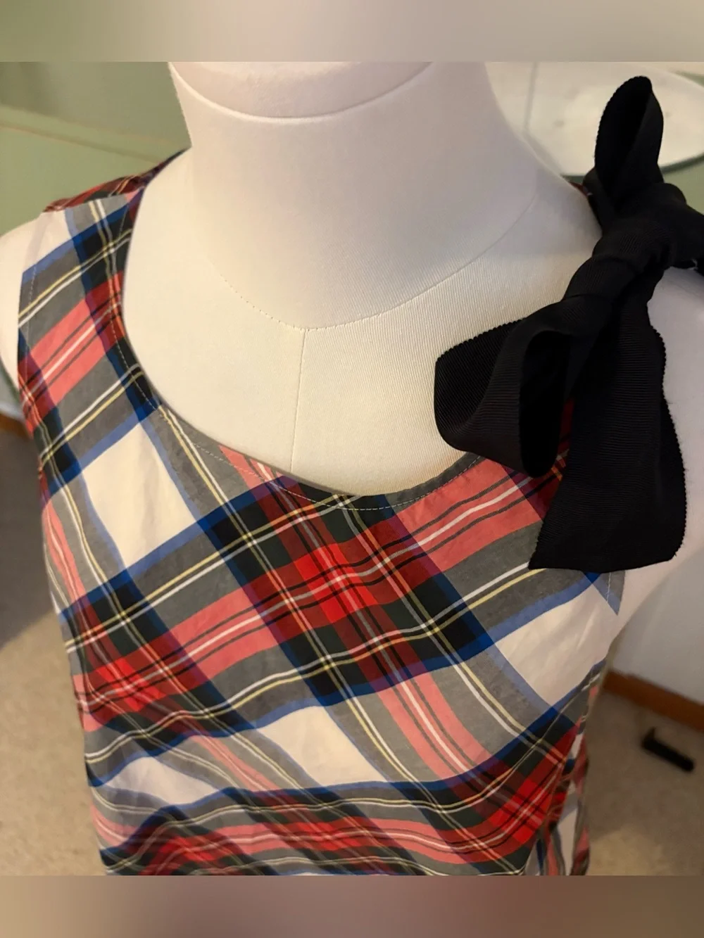 J Crew Bow-Shoulder Sleeveless Top Featuring Diagonal Tartan Plaid - Sz 10